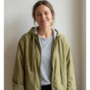 LIE Life Integrity Earth Marlow Warm Green Jersey Lined Hooded Jacket, size XL